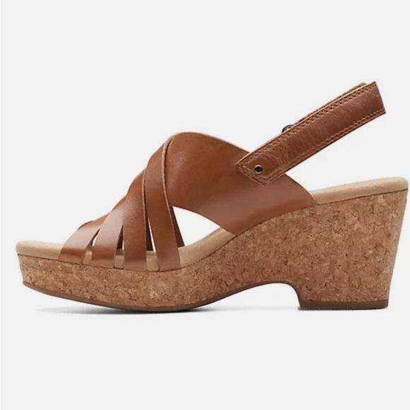 Clarks Collection Woven Leather Wedges-Giselle Glow-Tan-6.5W-NEW-A596102 - Picture 2 of 2